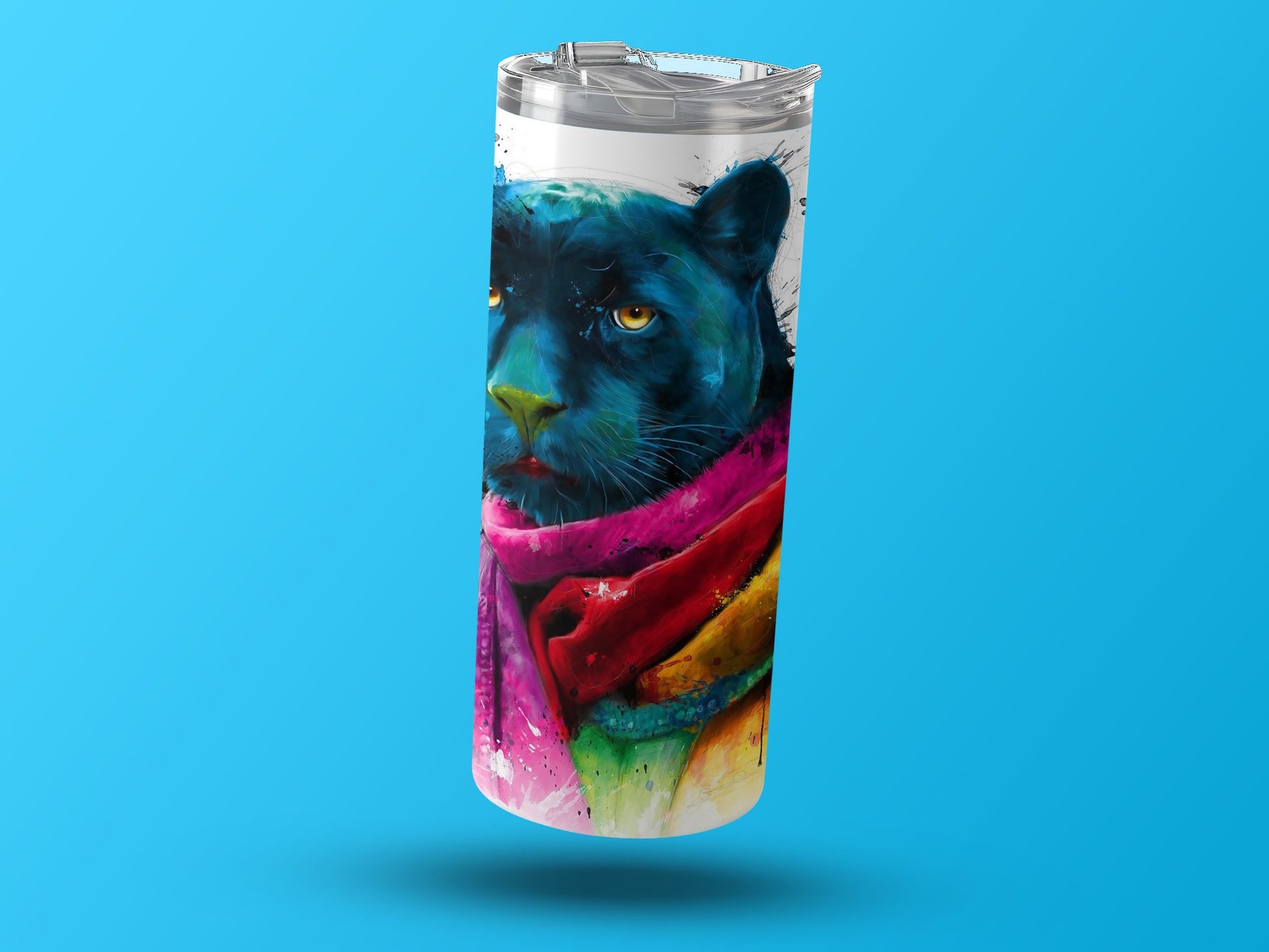 Vibrant Blue Panther Artwork Tumbler Travel Mug product