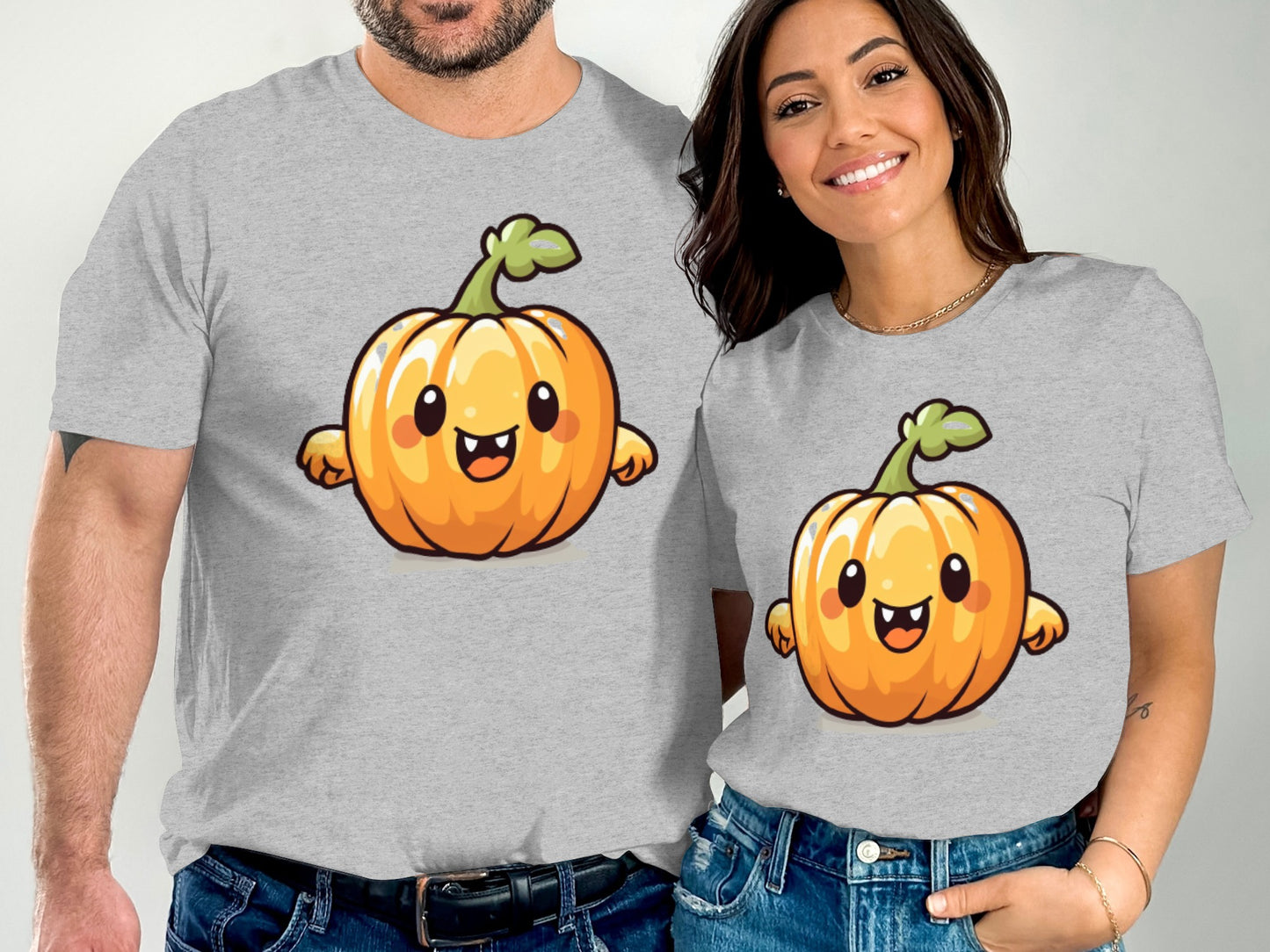 Cute Pumpkin Face with Leaf Matching T-Shirts product