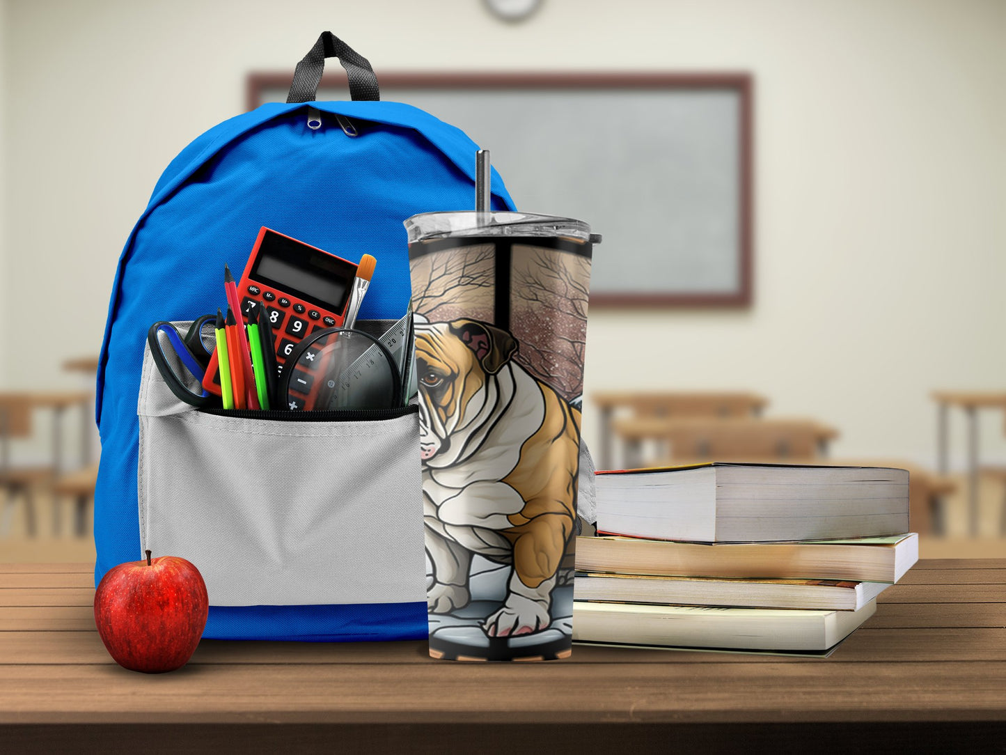 Bulldog Art on School Desk Tumbler Cup product type