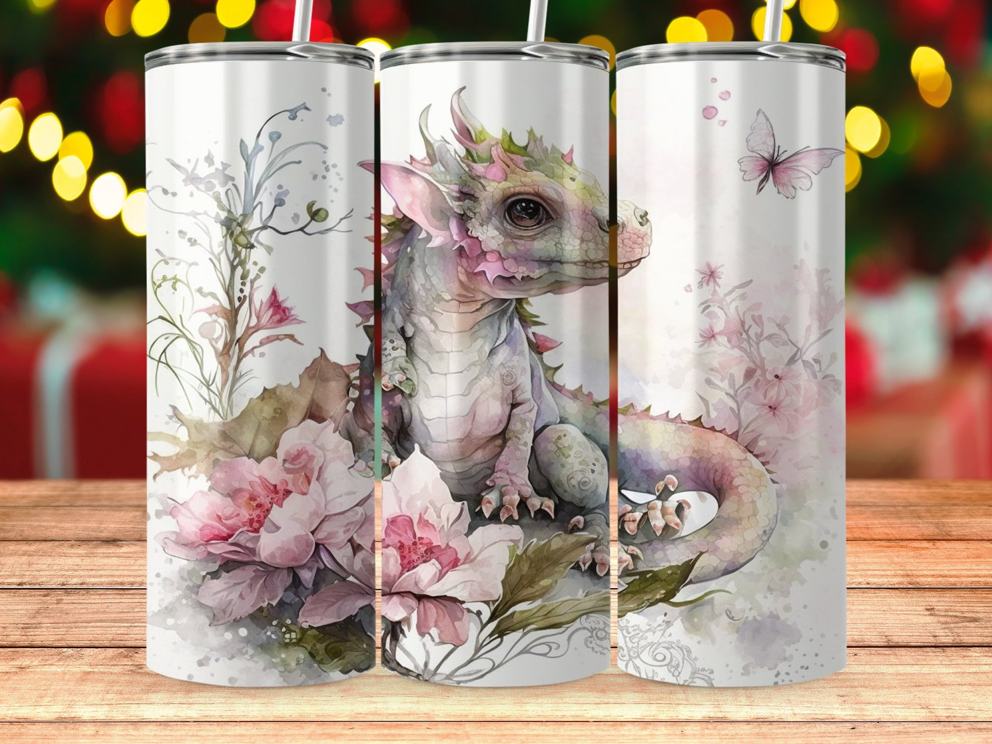 Colorful Dragon and Flowers Design Tumbler product