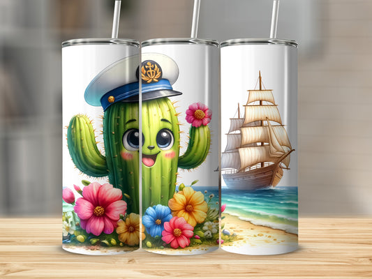 Cute Cactus and Sailor Ship Tumbler product