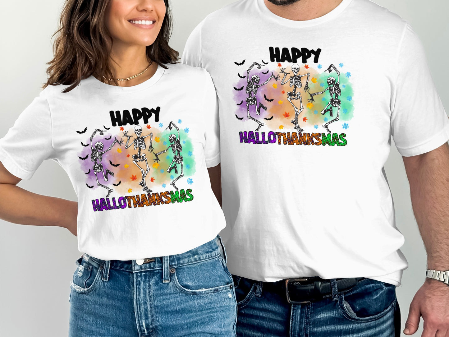 Happy Hallothanksmas Fun Skeleton Graphic T-Shirt
