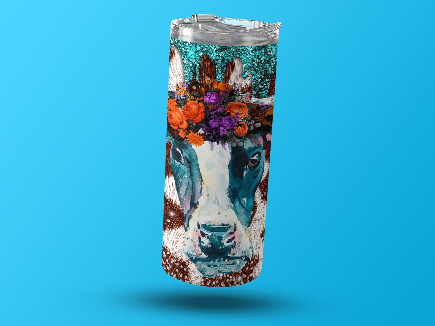 Colorful Floral Cow Design Tumbler for Drinkware product