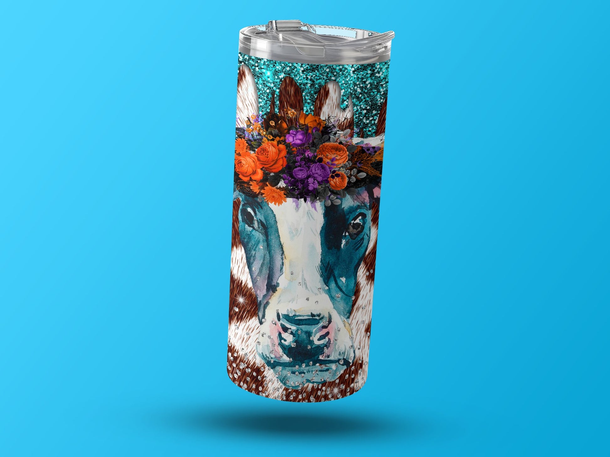 Colorful Floral Cow Design Tumbler for Drinkware product