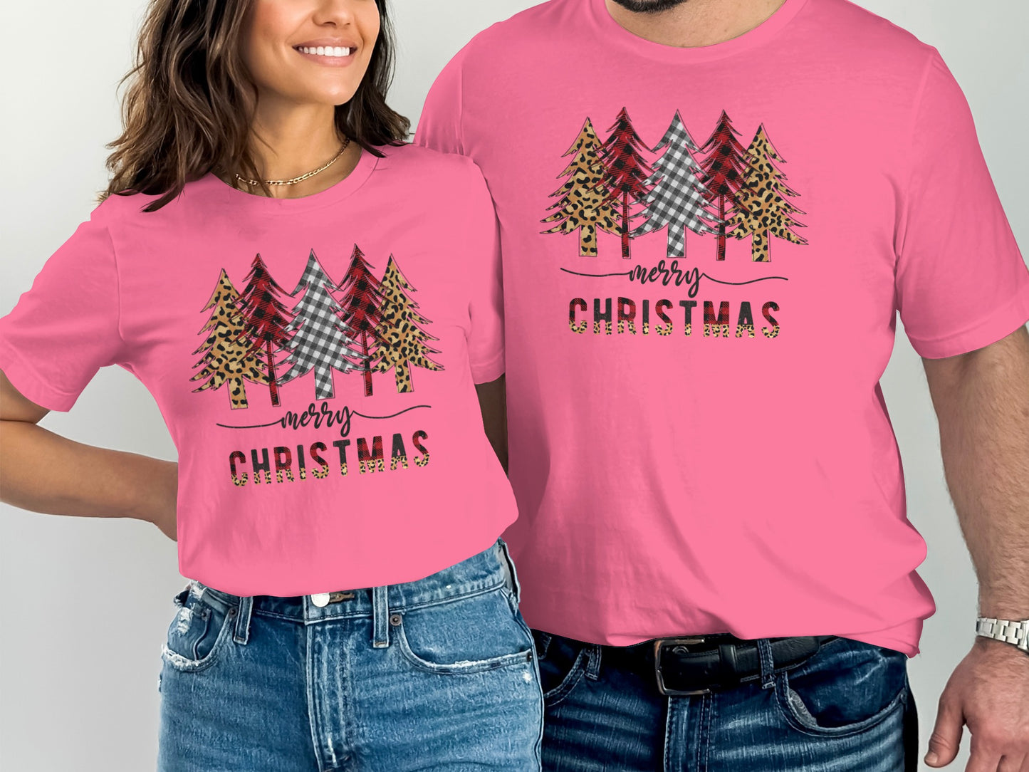 Merry Christmas Buffalo Plaid Trees Pink Apparel