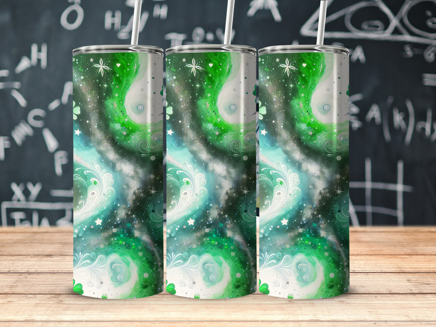 Green and White Galaxy Swirl Design Tumbler product