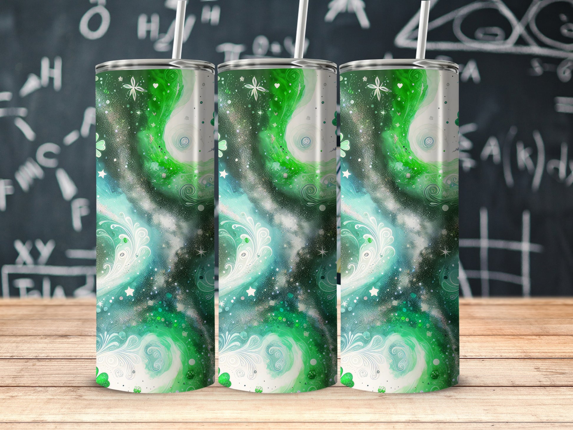 Green and White Galaxy Swirl Design Tumbler product