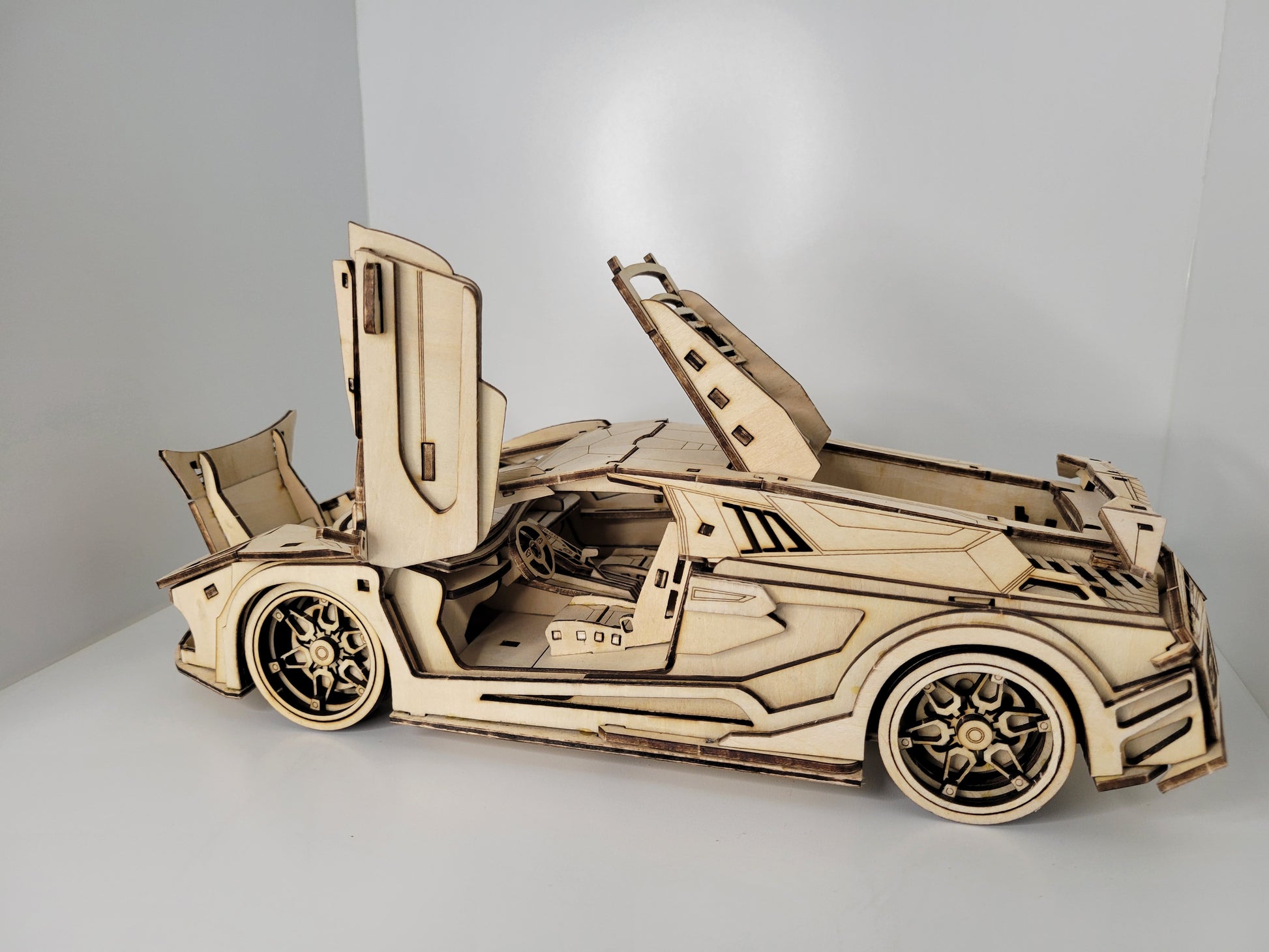 Intricate Wooden Model Car with Opening Doors Kit