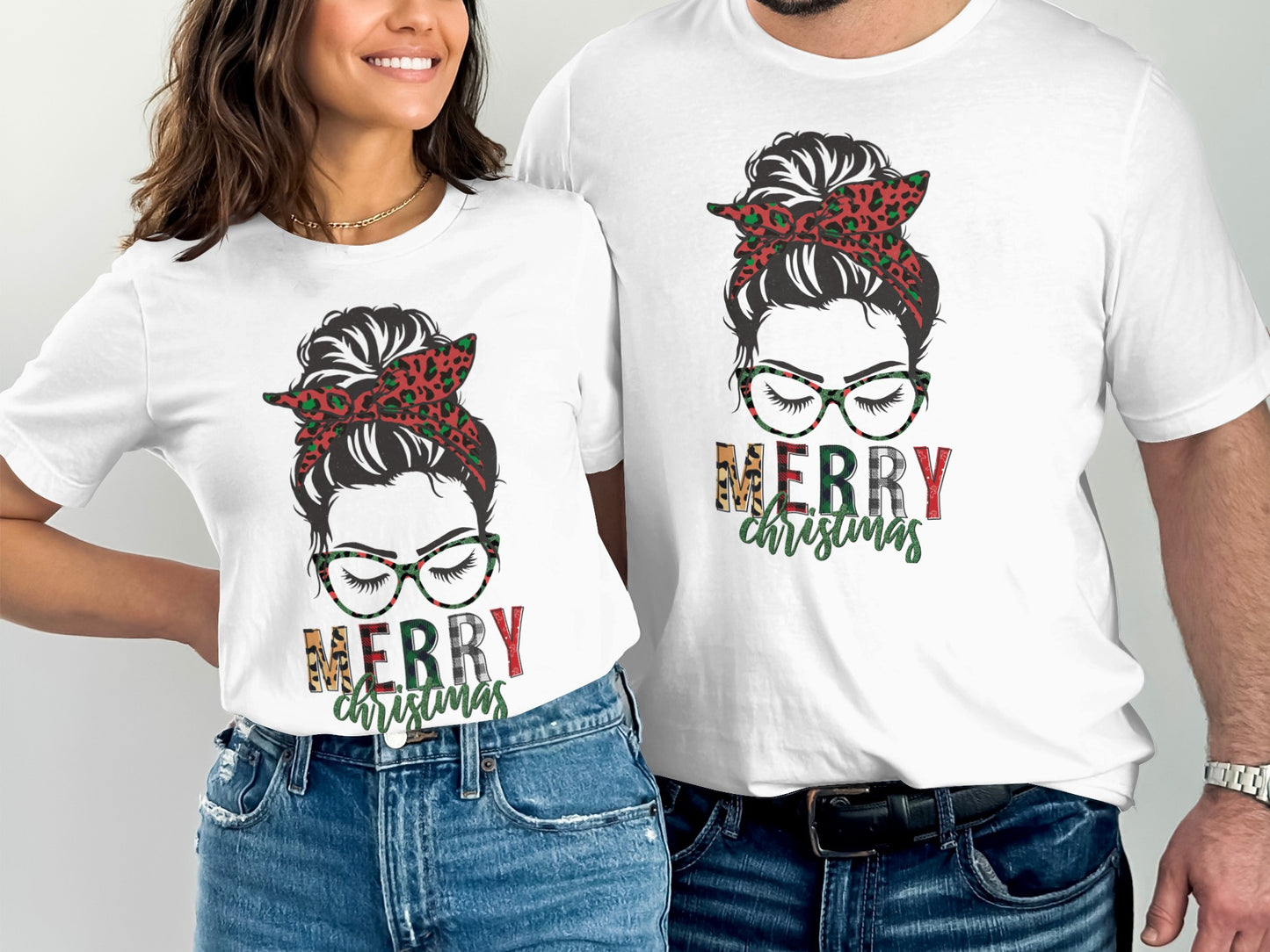 Merry Christmas Glasses and Headband Design Shirt