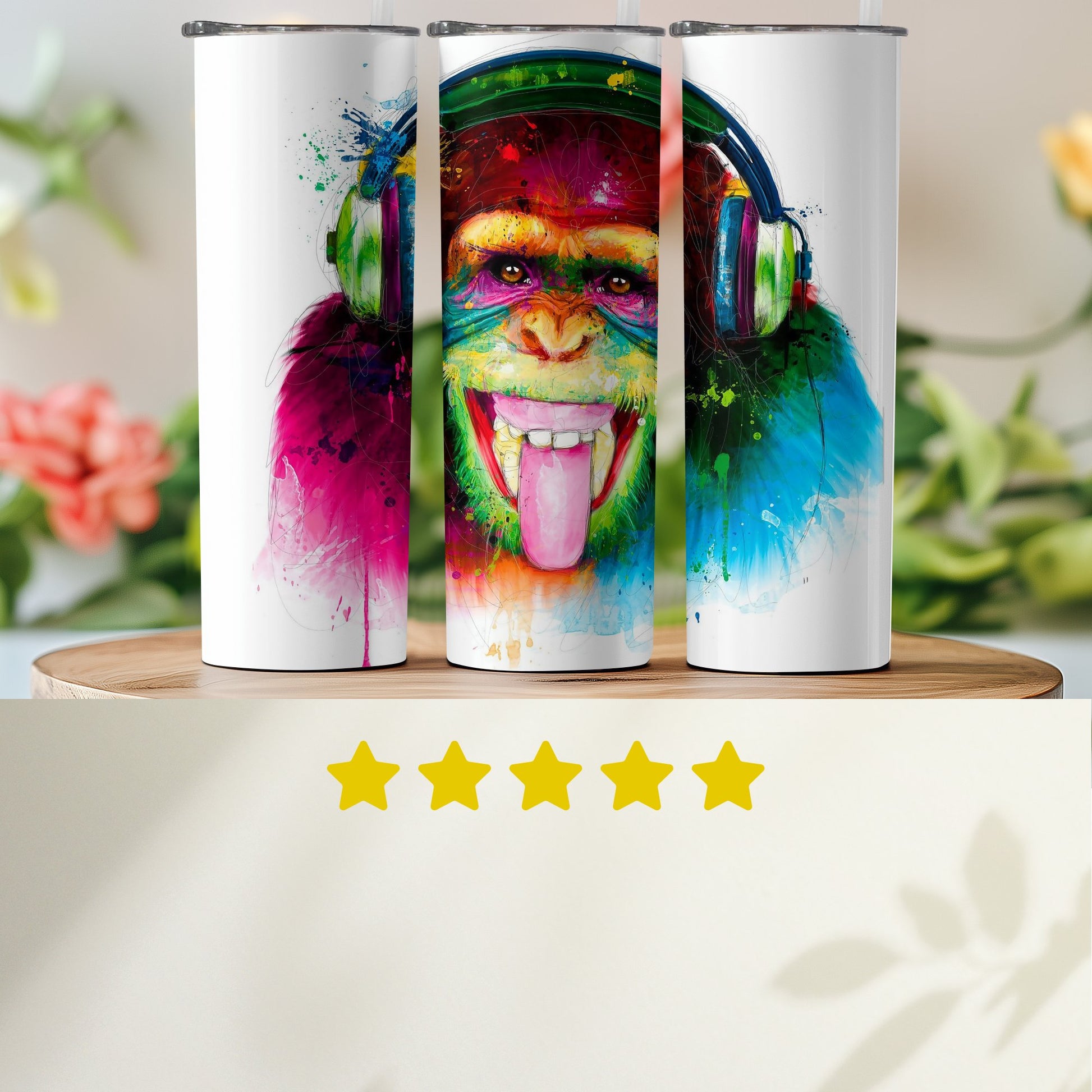 Colorful Monkey With Headphones Tumbler Cup product