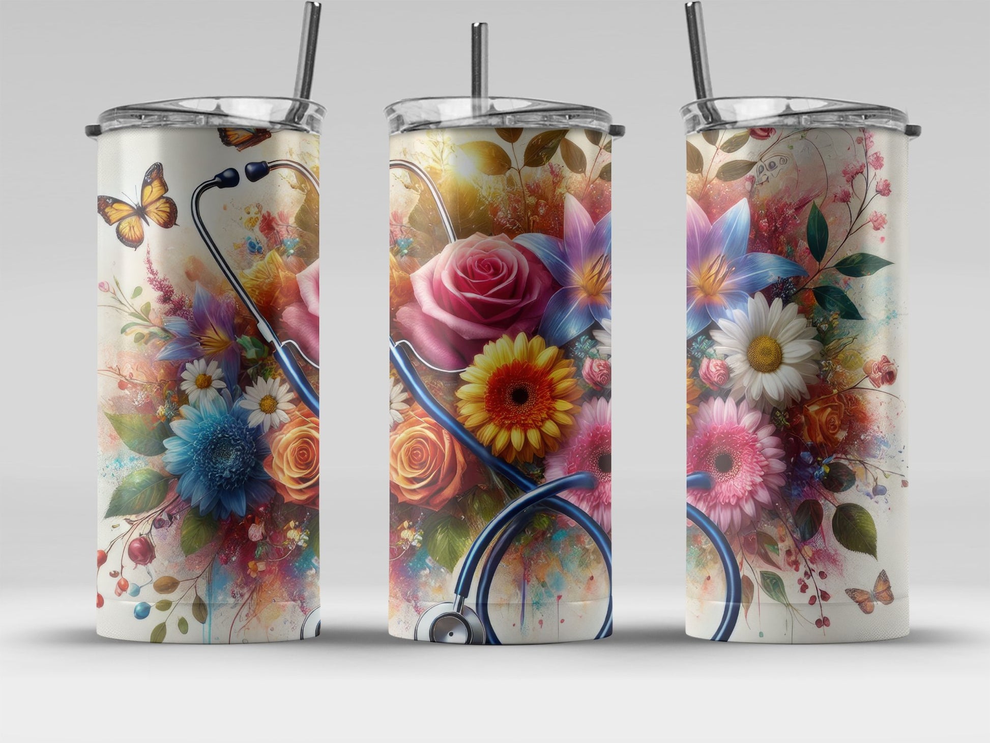 Floral and Stethoscope Doctor Coffee Tumbler product type