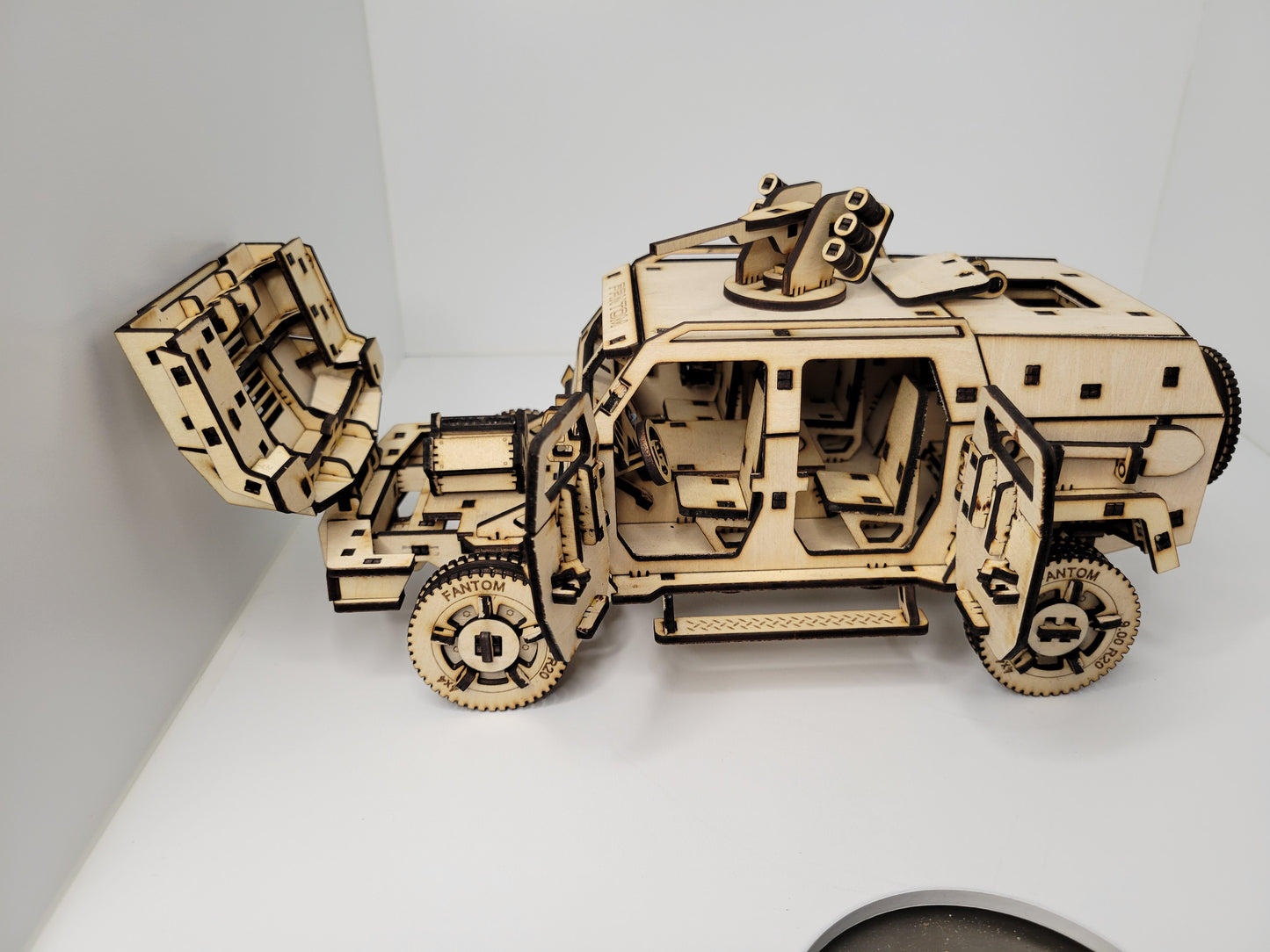 Intricate Wooden Military Humvee Model Toy