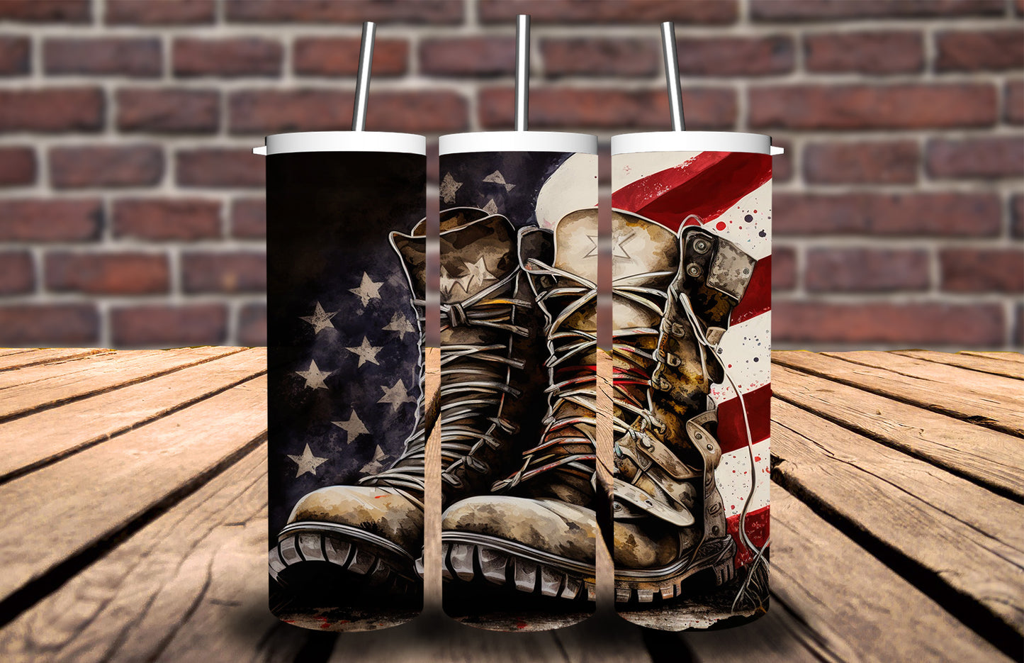 Military Boots and America Flag Tumbler