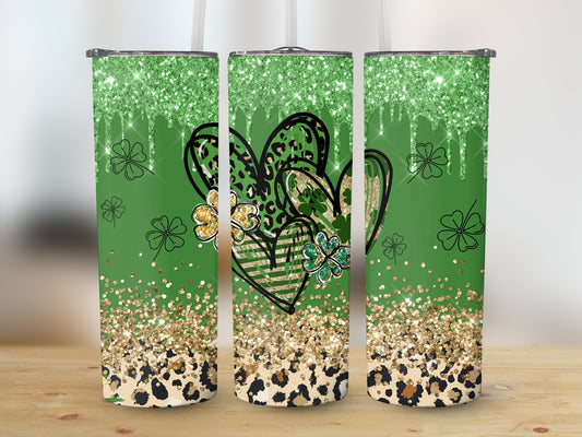 Gold Glitter Hearts Leopard (St. Patrick's Tumbler)