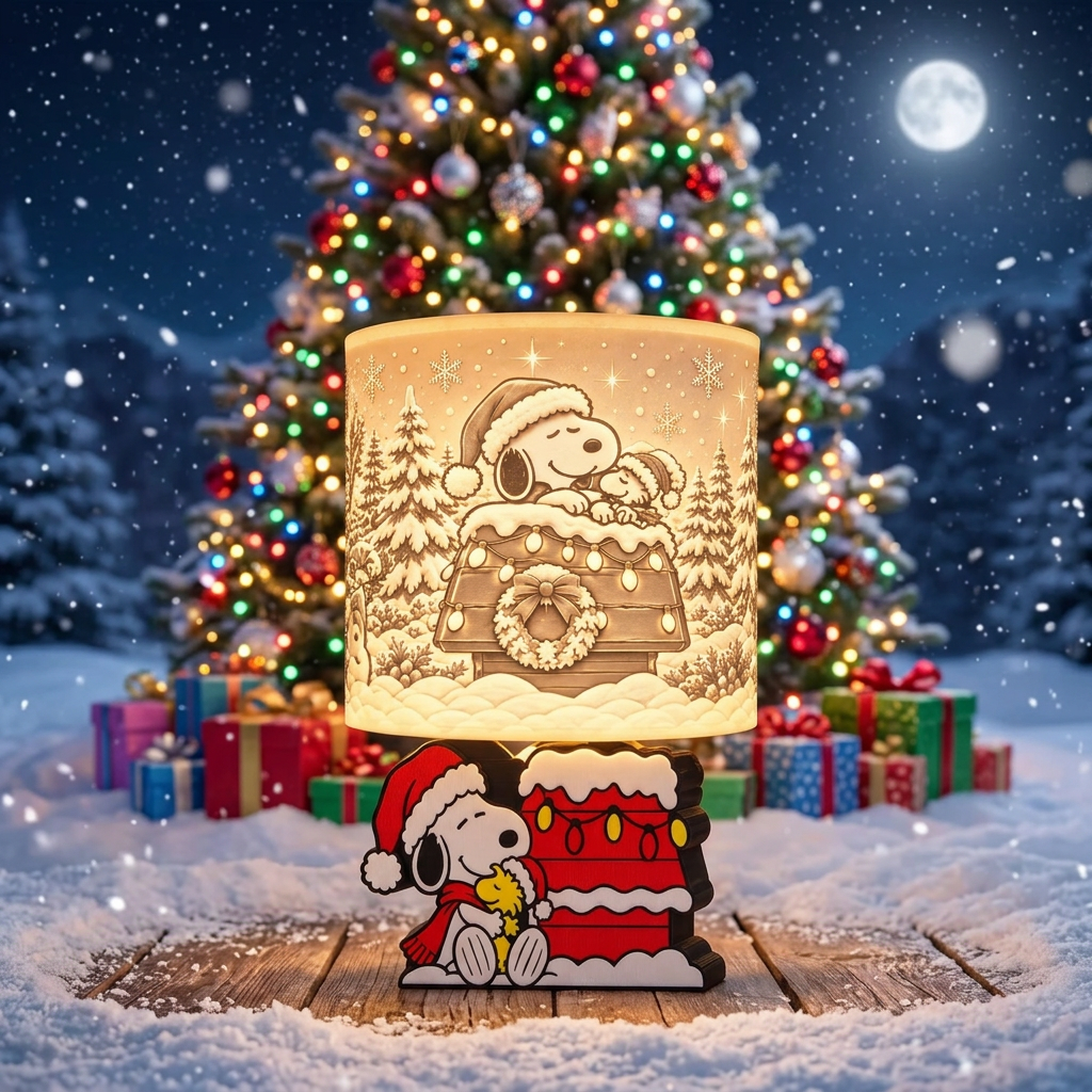 Snoopy Christmas lithophane lamp lit up