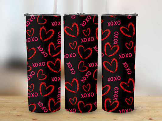 XOXO Hearts Black Background (Valentine Tumbler)