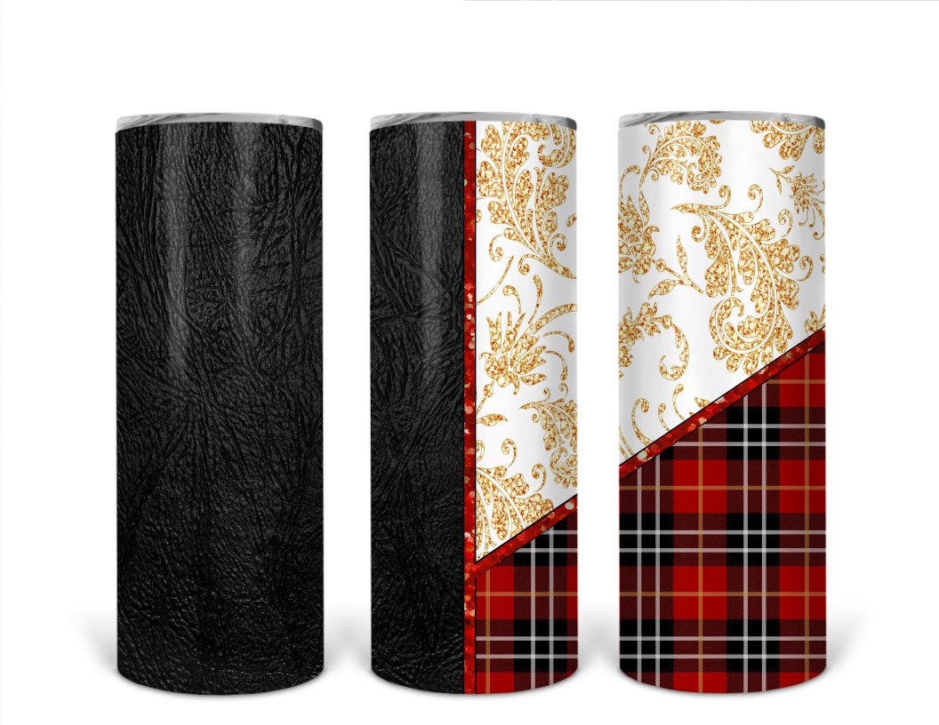 Demask Red Plaid Leather Tumbler