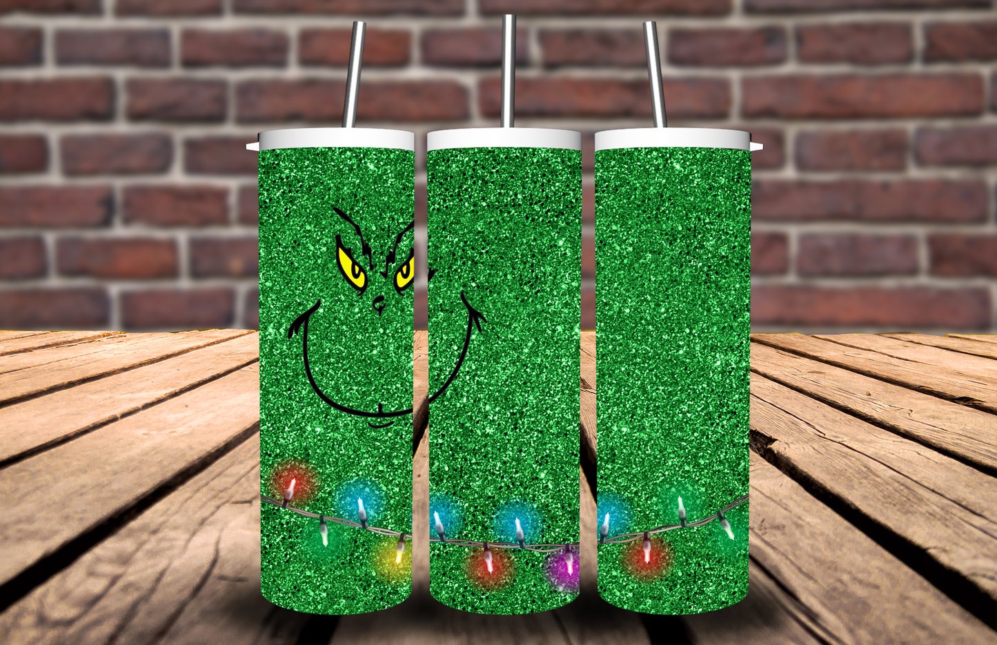 Grinch Face Glitter Looking Tumbler