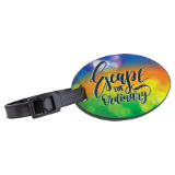 3" x 2" Sublimatable Polymer Oval Luggage Tag with Black Edge and Strap