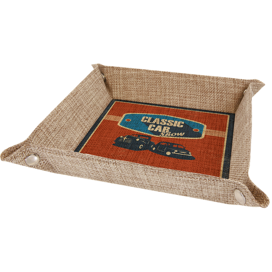 9" x 9" Sublimatable Burlap Snap Up Tray with Silver Snaps