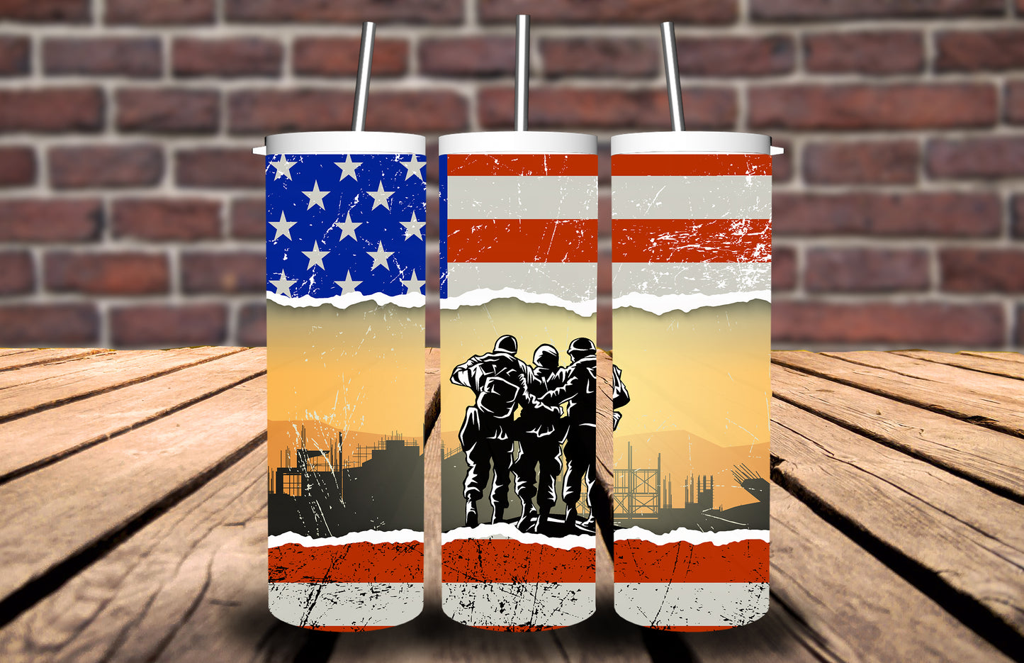 Soldiers in American Flag